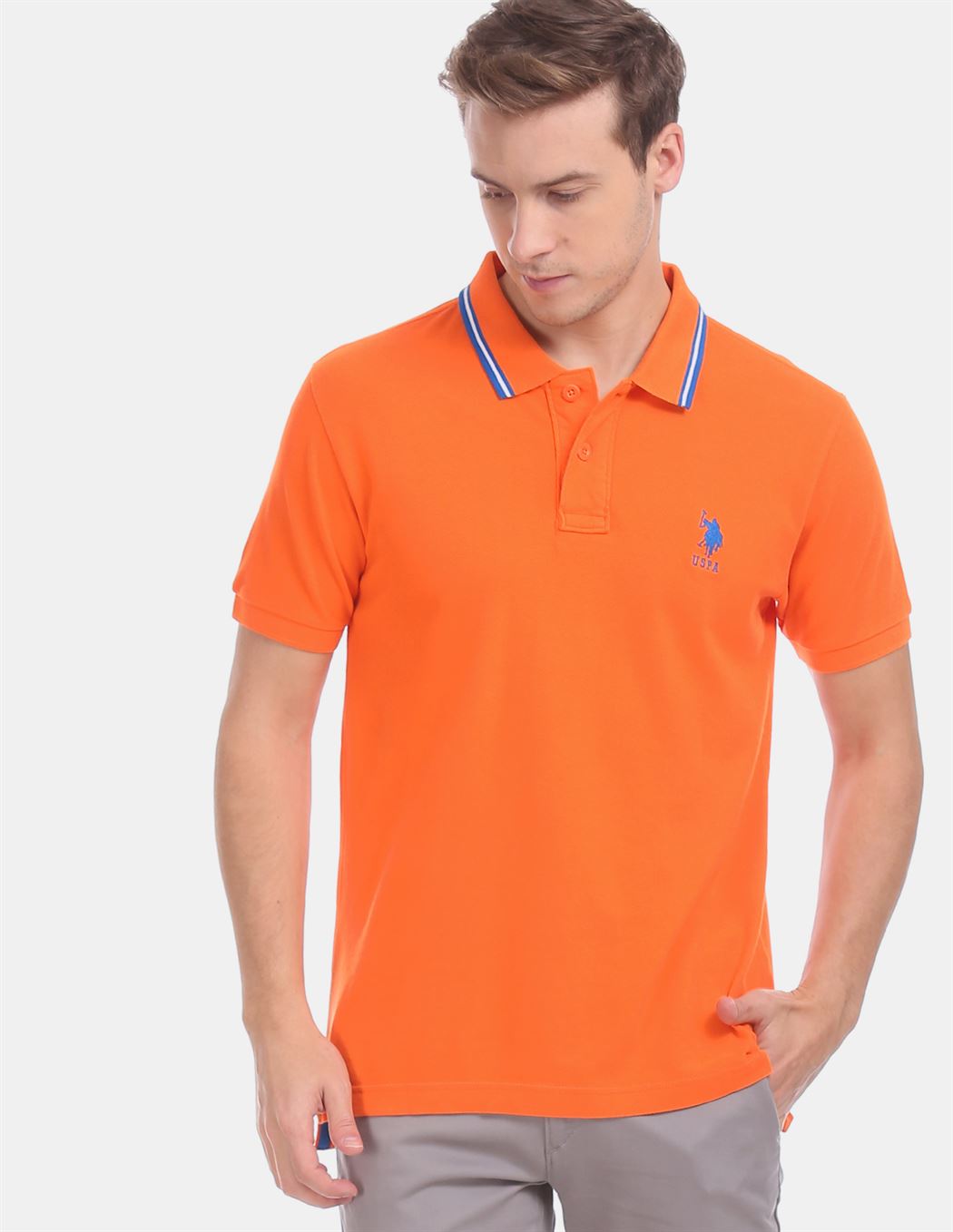 U.S.Polo Assn. Men Casual Wear Orange T-Shirt